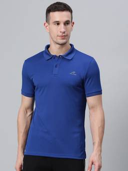 Alcis - Men Blue Solid Polo Collar Badminton T-shirt