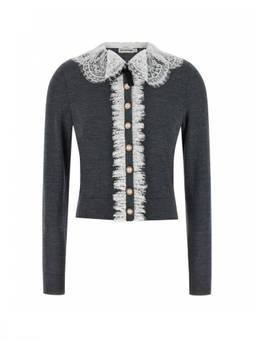 self-portrait - Grey Lace Shirt Collar Cardigan