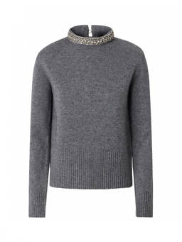 Pinko - Grey Solid Mock Collar Sweater