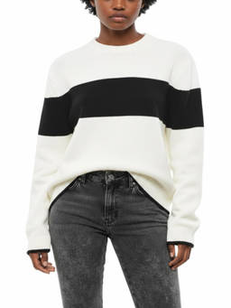 Toteme - Black White Stripes Crew Neck Sweater