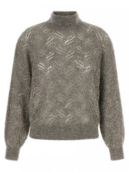 Brunello Cucinelli - Grey Embellished Turtle Neck Sweater