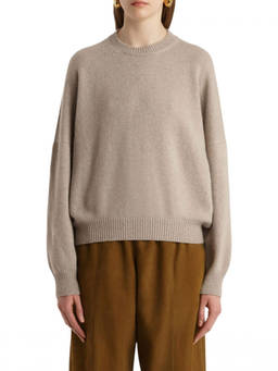 KHAITE - Beige Solid Crew Neck Sweater (S)