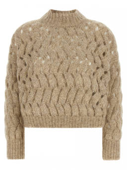 Brunello Cucinelli - Beige Knitted Mock Collar Sweater