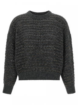 Brunello Cucinelli - Grey Embellished Round Neck Sweater