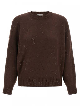Brunello Cucinelli - Brown Embellished Crew Neck Sweater