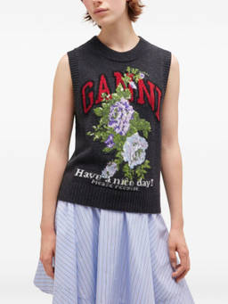 Ganni - Grey Mix Flowers Graphic Vest
