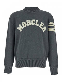 Moncler - Grey Crew Neck Logo Sweater (S)