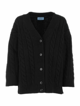 PRADA - Black Wool Blend Oversize Cardigan