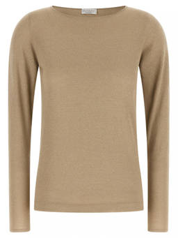 Brunello Cucinelli - Beige Solid Boat Neck Sweater