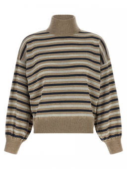 Brunello Cucinelli - Multicolour Stripes Turtle Neck Sweater