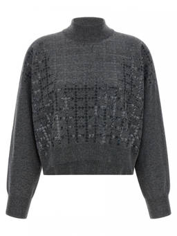 Brunello Cucinelli - Grey Embellished Turtle Neck Sweater