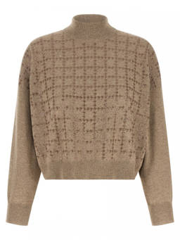Brunello Cucinelli - Beige Embellished Turtle Neck Sweater