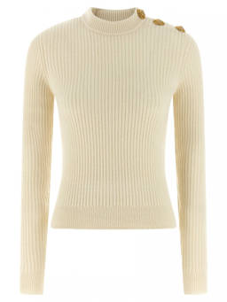 BALMAIN - White Ribbed Sweater (XS)
