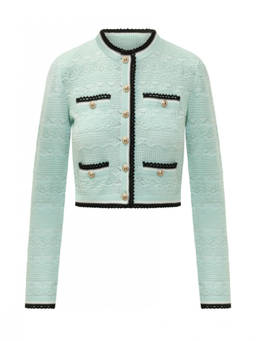 self-portrait - Green Knitted Round Neck Cardigan