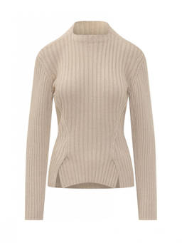 Victoria Beckham - Beige Knitted Mock Collar Sweater