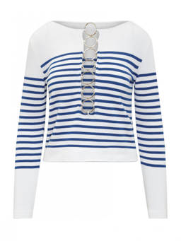 Seafarer - White Stripes Boat Neck Sweater (L)