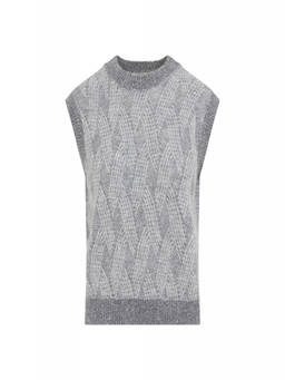 Peserico - Grey Knitted Mock Collar Sweater