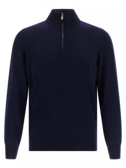 Brunello Cucinelli - Navy Blue Zip-Fastening Sweater