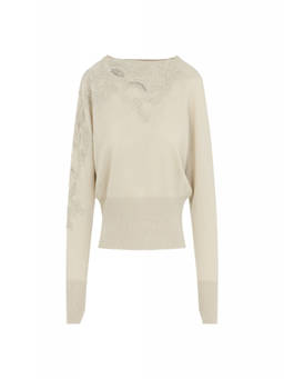 Ermanno Scervino - Cream Embellished Boat Neck Sweater