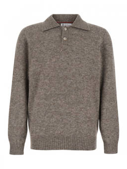 Brunello Cucinelli - Taupe Brown Knitted Polo Sweater