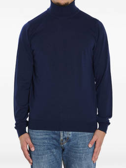 John Smedley - Navy Blue High Neck Sweater (XL)