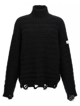 MM6 Maison Margiela - Black Turtleneck Distressed Sweater