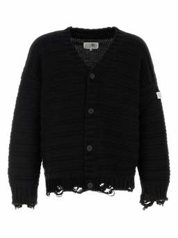 MM6 Maison Margiela - Black Distressed Wool Cardigan