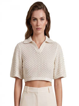 GIUSEPPE DI MORABITO - White Embellished Shirt Collar Sweater