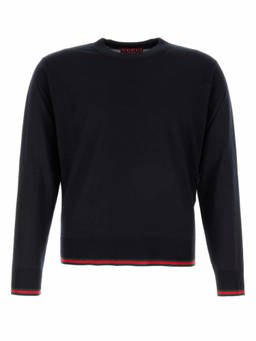 Gucci - Dark Blue Wool Knit Sweater With Web