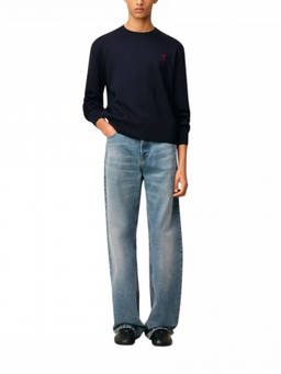AMI Paris - Navy Blue Crew Neck Logo Sweater