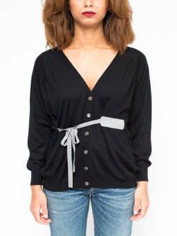 La Rose - Black V-Neck Cardigan (L)