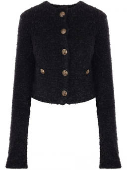 Balenciaga - Black Cropped Tweed Cardigan