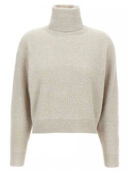 Brunello Cucinelli - Beige Ribbed Turtleneck Sweater