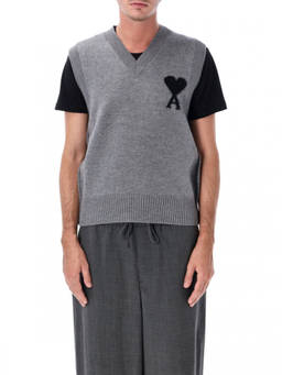 AMI Paris - Grey Sleeveless Logo Sweater