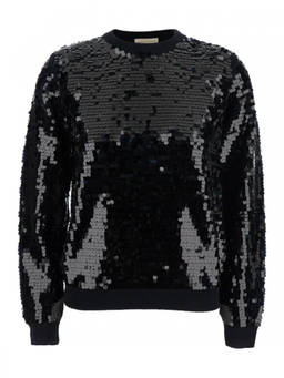 Semicouture - Black Embellished Crew Neck Sweater (L)