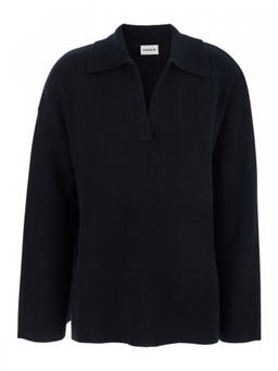 Parosh - Black Solid Shirt Collar Sweater (XS)