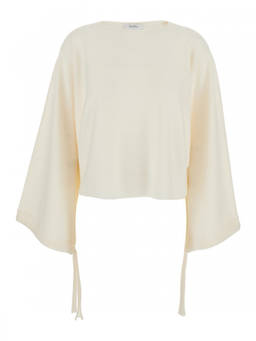 Max Mara - White Solid Round Neck Sweater