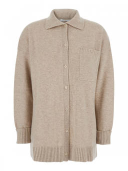 Max Mara - Beige Solid Shirt Collar Sweater