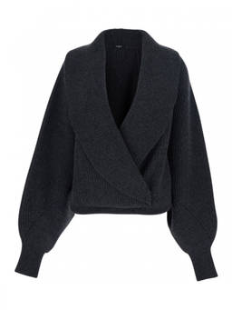 BALMAIN - Grey Knitted Shawl Neck Sweater (S)