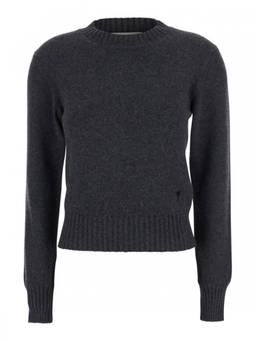 AMI Paris - Grey Solid Crew Neck Sweater