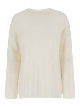 Allude - White Solid Round Neck Sweater