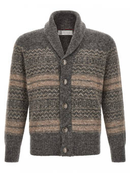 Brunello Cucinelli - Grey Nordic Jacquard Cardigan