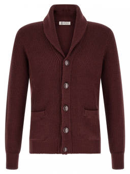 Brunello Cucinelli - Maroon Shawl Neck Cardigan (XL)