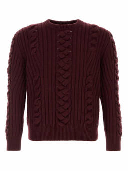 Alexander McQueen - Maroon Crewneck Cable Knit Sweater