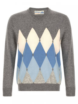 Ballantyne - Grey Geometric V Neck Sweater