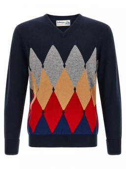 Ballantyne - Navy Blue V Neck Sweater