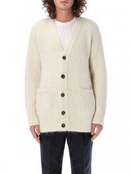 AMI Paris - White V-Neck Cardigan (S)