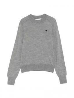 AMI Paris - Grey Round Neck Logo Embroidery Sweater