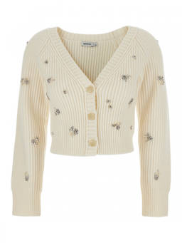 JONATHAN SIMKHAI - White Embellished V Neck Cardigan