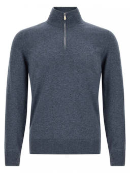 Brunello Cucinelli - Blue Solid Mock Collar Sweater